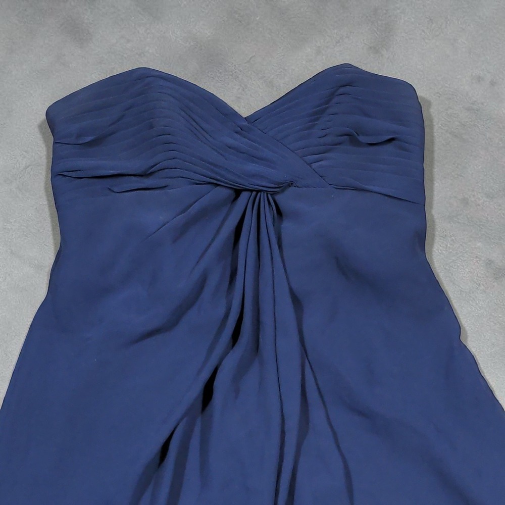 David's Bridal F12284 Navy Blue Bridesmaid Dress High Low Chiffon Size 10 Formal - Picture 4 of 12